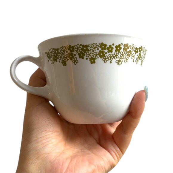 Corelle White Green Crazy Daisy Floral Coffee Tea Cup Mugs Set of 4 Made in USA - Picture 5 of 6